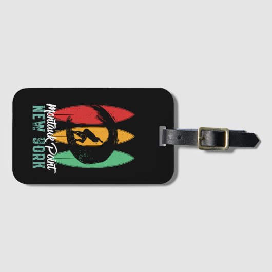 Montauk Point Beach New York  Retro Surfing Bagagelabel (Voorkant (horizontaal))