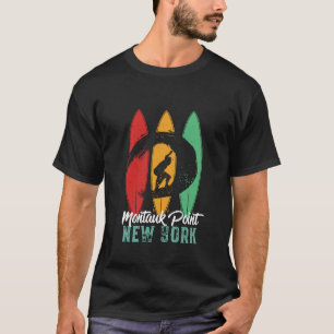 Montauk Point Beach New York  Retro Surfing T-shirt