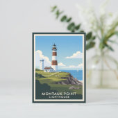 Montauk Point Lighthouse, Coastal Cliff & Sailboat Briefkaart (Staand voorkant)