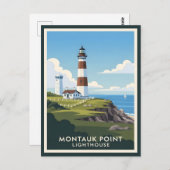 Montauk Point Lighthouse, Coastal Cliff & Sailboat Briefkaart (Voorkant / Achterkant)