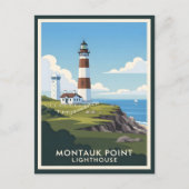 Montauk Point Lighthouse, Coastal Cliff & Sailboat Briefkaart (Voorkant)