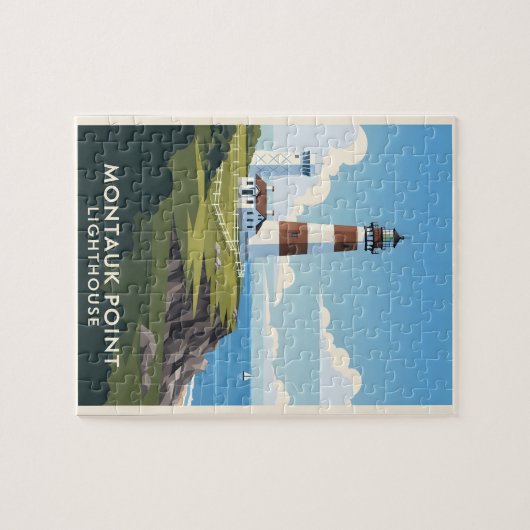 Montauk Point Lighthouse, Coastal Cliff & Sailboat Legpuzzel (Horizontaal)