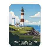 Montauk Point Lighthouse, Coastal Cliff & Sailboat Magneet (Verticaal)