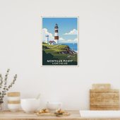 Montauk Point Lighthouse, Coastal Cliff & Sailboat Poster (Keuken)