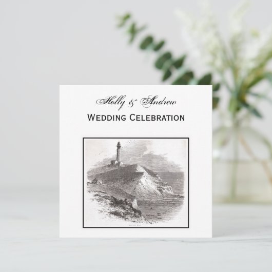 Montauk Point Lighthouse Hamptons SQ Wedding Kaart (Staand voorkant)