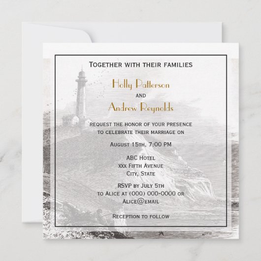 Montauk Point Lighthouse Hamptons SQ Wedding Kaart (Achterkant)