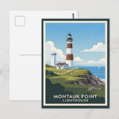 Montauk Point Lighthouse, Kustklif & Zeilboot Briefkaart (Voorkant / Achterkant)