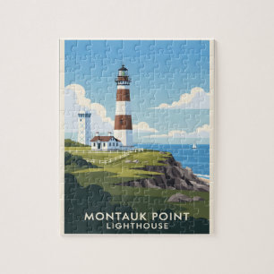 Montauk Point Lighthouse, Kustklif & Zeilboot Legpuzzel