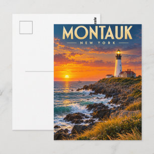 Montauk Point Lighthouse Zonsondergang New York Briefkaart