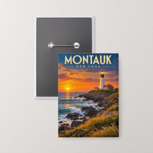 Montauk Point Lighthouse Zonsondergang New York Button