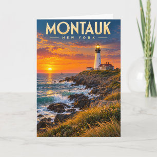 Montauk Point Lighthouse Zonsondergang New York Kaart