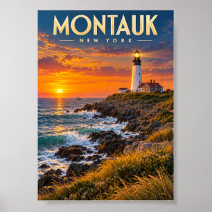 Montauk Point Lighthouse Zonsondergang New York Poster