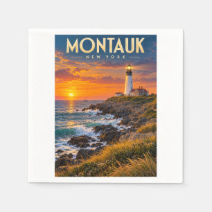 Montauk Point Lighthouse Zonsondergang New York Servet