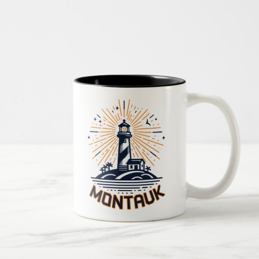 Montauk Point New York Lighthouse Sunrise Tweekleurige Koffiemok (Rechts)