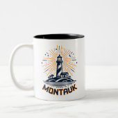 Montauk Point New York Lighthouse Sunrise Tweekleurige Koffiemok (Links)