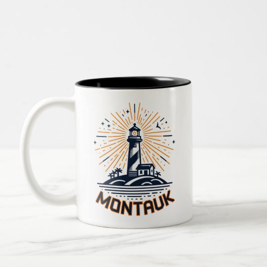 Montauk Point New York Lighthouse Sunrise Tweekleurige Koffiemok (Links)