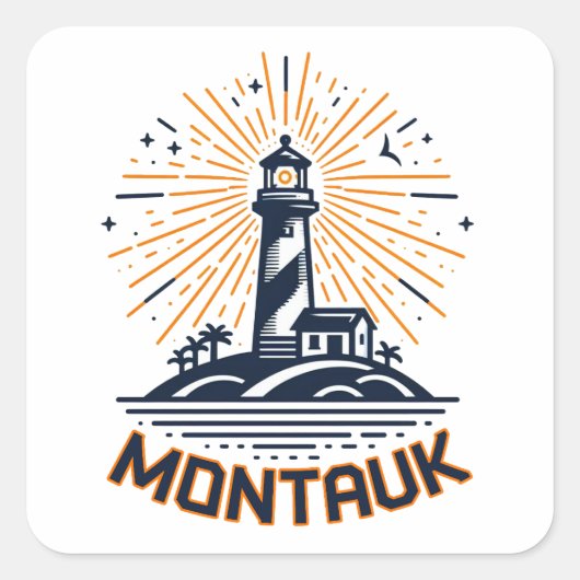 Montauk Point New York Lighthouse Sunrise Vierkante Sticker (Voorkant)
