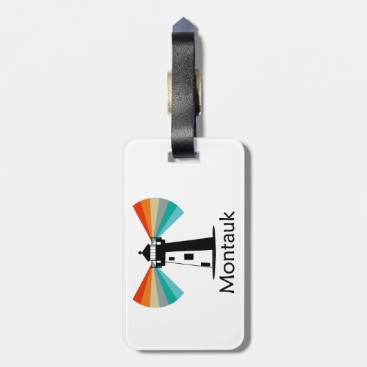 Montauk Point, vuurtoren in New York, regenboog Bagagelabel (Achterkant verticaal)