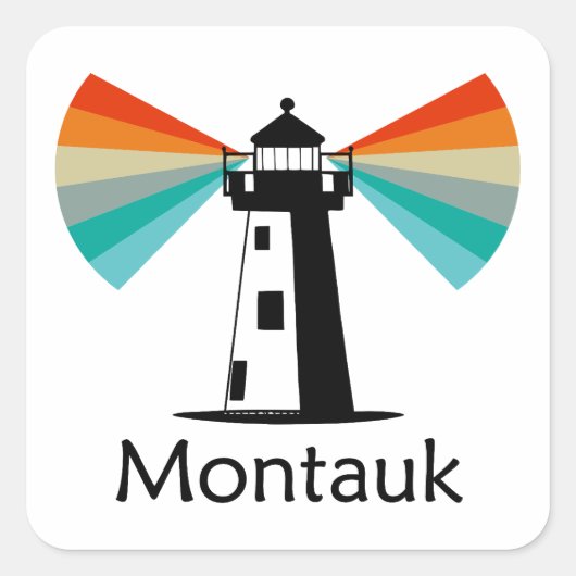 Montauk Point, vuurtoren in New York, regenboog Vierkante Sticker (Voorkant)