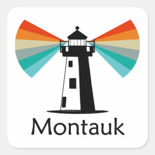 Montauk Point, vuurtoren in New York, regenboog Vierkante Sticker