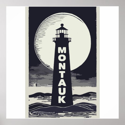 Montauk Point vuurtoren Moon Poster (Voorkant)
