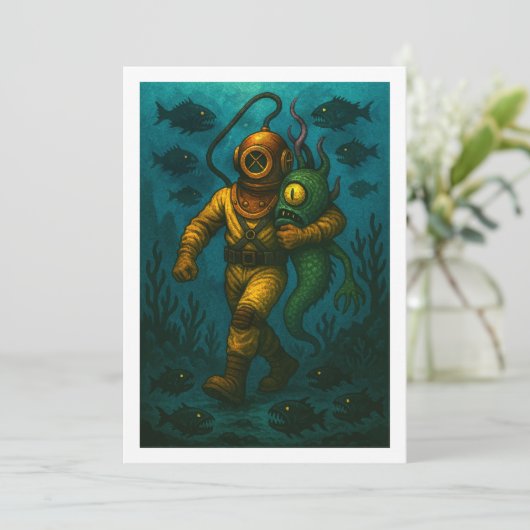 Montauk Salvage Co. Diver met vriend 5x7 Blank Save The Date (Staand voorkant)