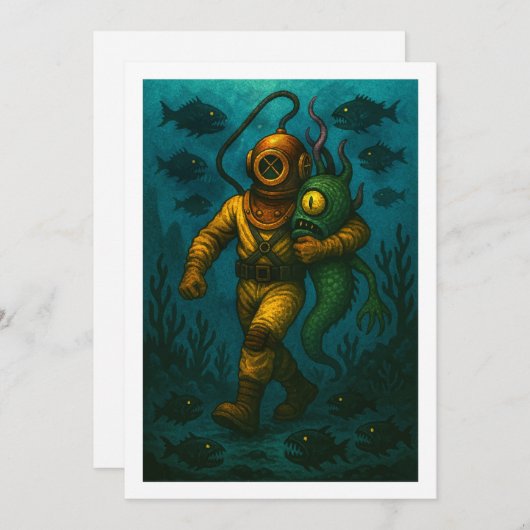 Montauk Salvage Co. Diver met vriend 5x7 Blank Save The Date (Voorkant / Achterkant)