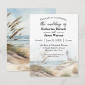 Montauk Vuurtoren Strand Duinen Waterverf Kaart (Voorkant / Achterkant)