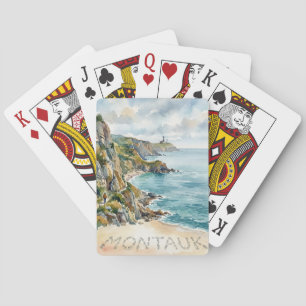 Montauk Vuurtoren Watercolorschilderij Strandtafer Pokerkaarten