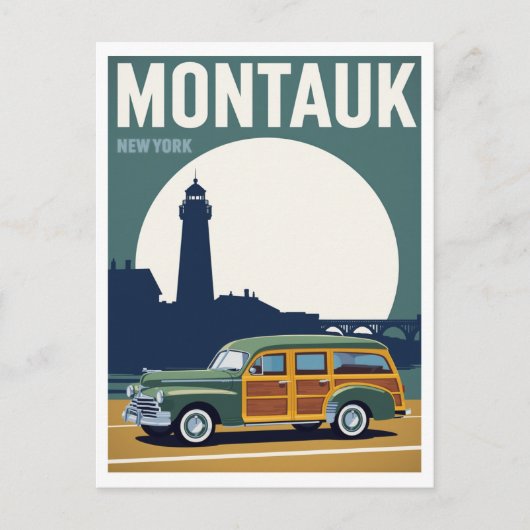 Montauk Woody Lighthouse Retro Briefkaart (Voorkant)