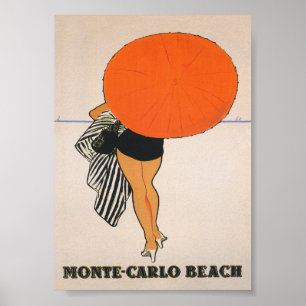 Monte Carlo Beach Retro Vintage Travel Poster