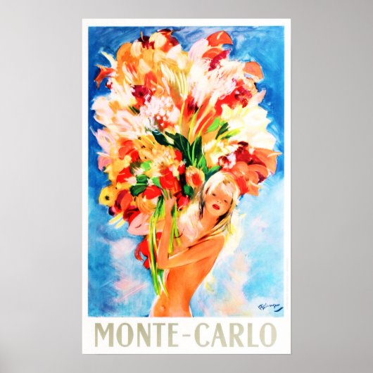 MONTE CARLO Bloemenmeisje Reistoerisme Adverteren Poster (Voorkant)