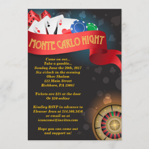 MONTE CARLO CASINO NIGHT Fund Invitation Kaart