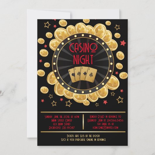 MONTE CARLO CASINO NIGHT Fund Invitation Kaart (Voorkant)