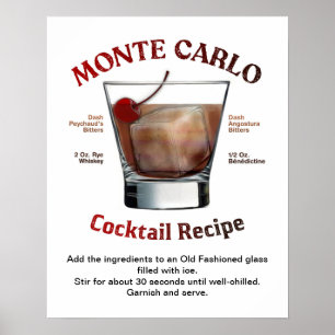 Monte Carlo Cocktail Recipe 16"X20" Poster