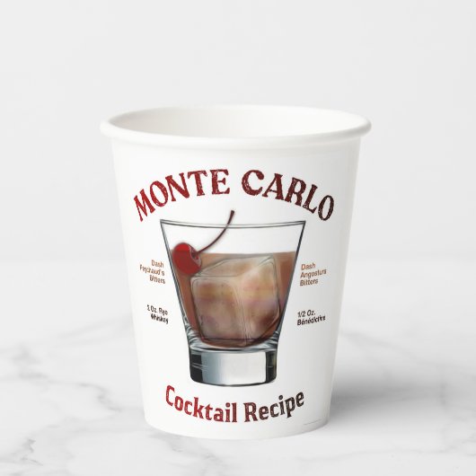 Monte Carlo Cocktail Recipe Art Papieren Bekers (Voorkant)