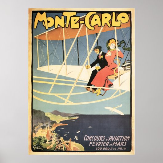 MONTE CARLO MONACO  Art Deco Travel Poster (Voorkant)