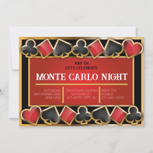 MONTE CARLO NIGHT FUNDRAISING EVENT VIP-uitnodigin Aankondiging (Voorkant)