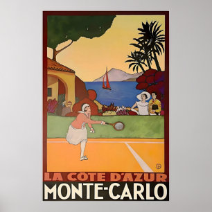 Monte Carlo Tennis Print Franse Riviera Kunst Reiz