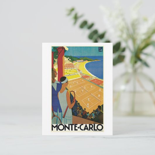  Monte Carlo Tennis Travel Ad Briefkaart (Staand voorkant)