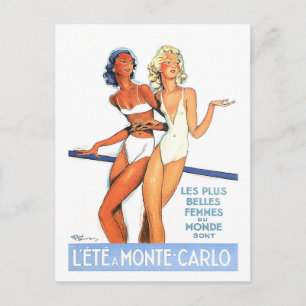 Monte Carlo, vrouwen in zwemkleding, vintage, reiz Briefkaart