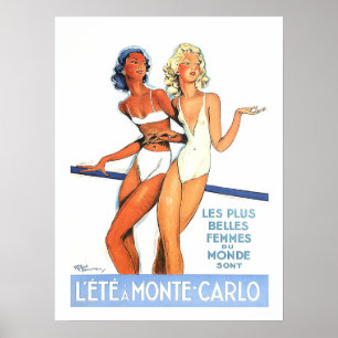 Monte Carlo, vrouwen in zwempak, vintage, reizen Poster