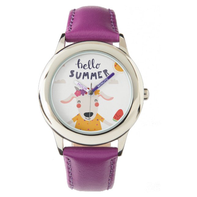 Monte Enfant Hello Summer Acier Inoxydable Violet Horloge (Voorkant)