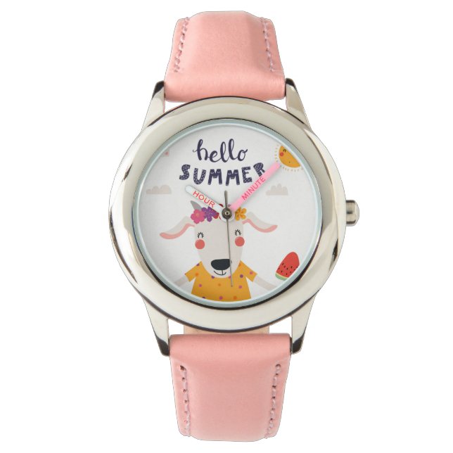 Monte Enfant Hello Summer Lunette Chiffres Roses Horloge (Voorkant)