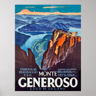 Monte Generoso, Lugano-meer, uitzicht uit de berg Poster
