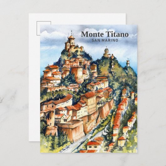 Monte Titano San Marino Waterverf Schilderij Reize Briefkaart (Voorkant / Achterkant)