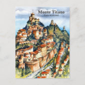 Monte Titano San Marino Waterverf Schilderij Reize Briefkaart (Voorkant)