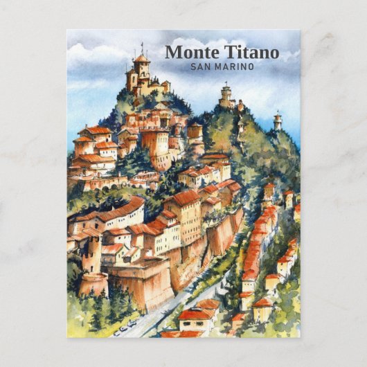Monte Titano San Marino Waterverf Schilderij Reize Briefkaart (Voorkant)