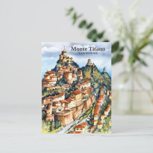 Monte Titano San Marino Waterverf Schilderij Reize Briefkaart (Staand voorkant)