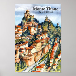 Monte Titano San Marino Waterverf Schilderij Reize Poster
